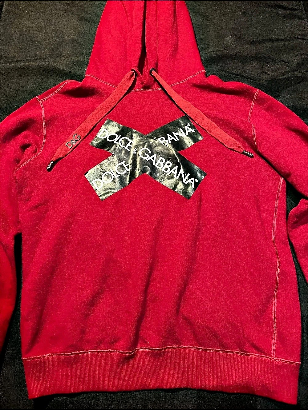 Dolce & Gabbana Logo Tape Criss-Cross Hoodie Red & Black Large